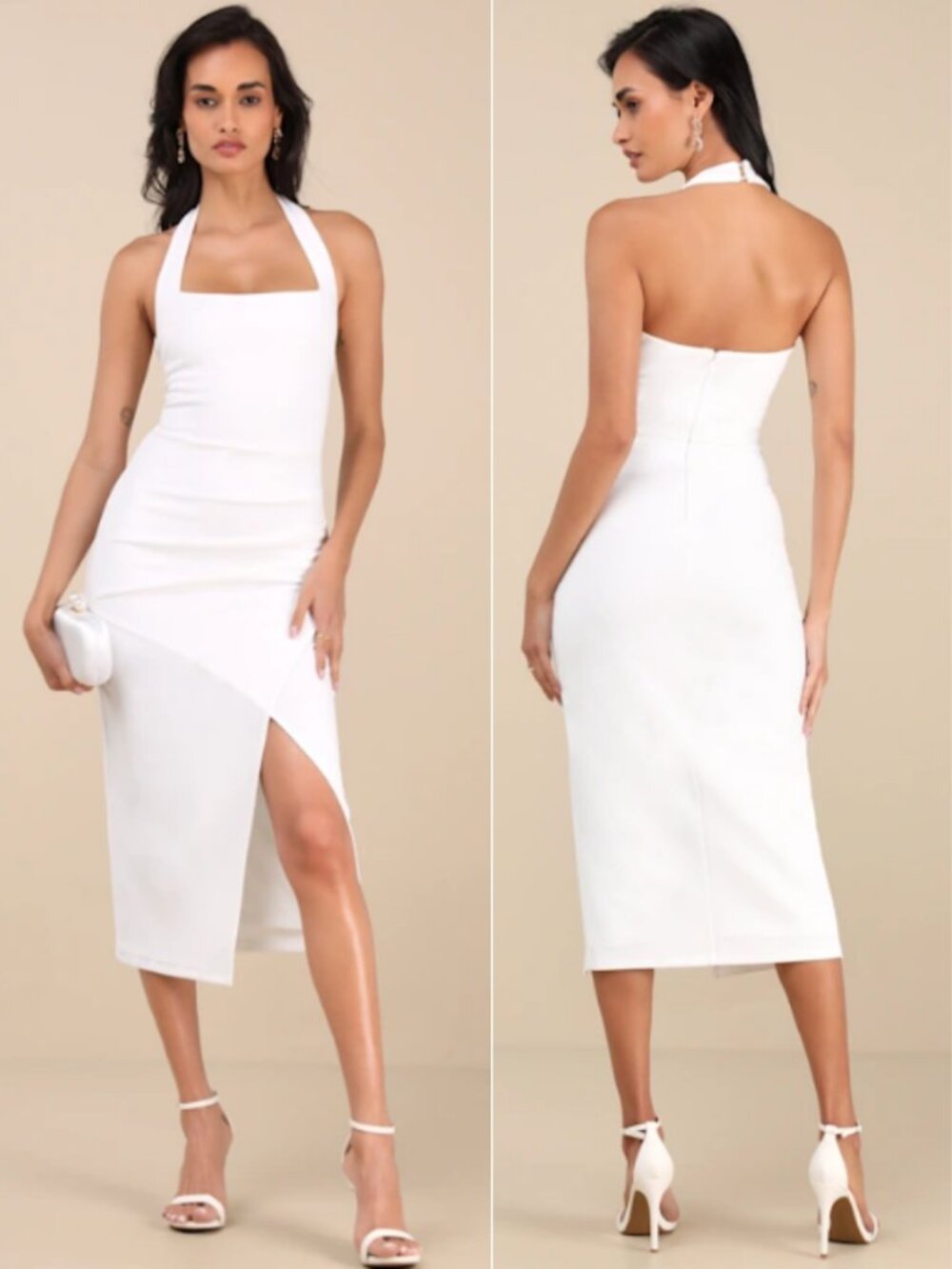 Lulus Prominent Charm White Halter Bodycon Tulip Midi Dress NWT in White Small